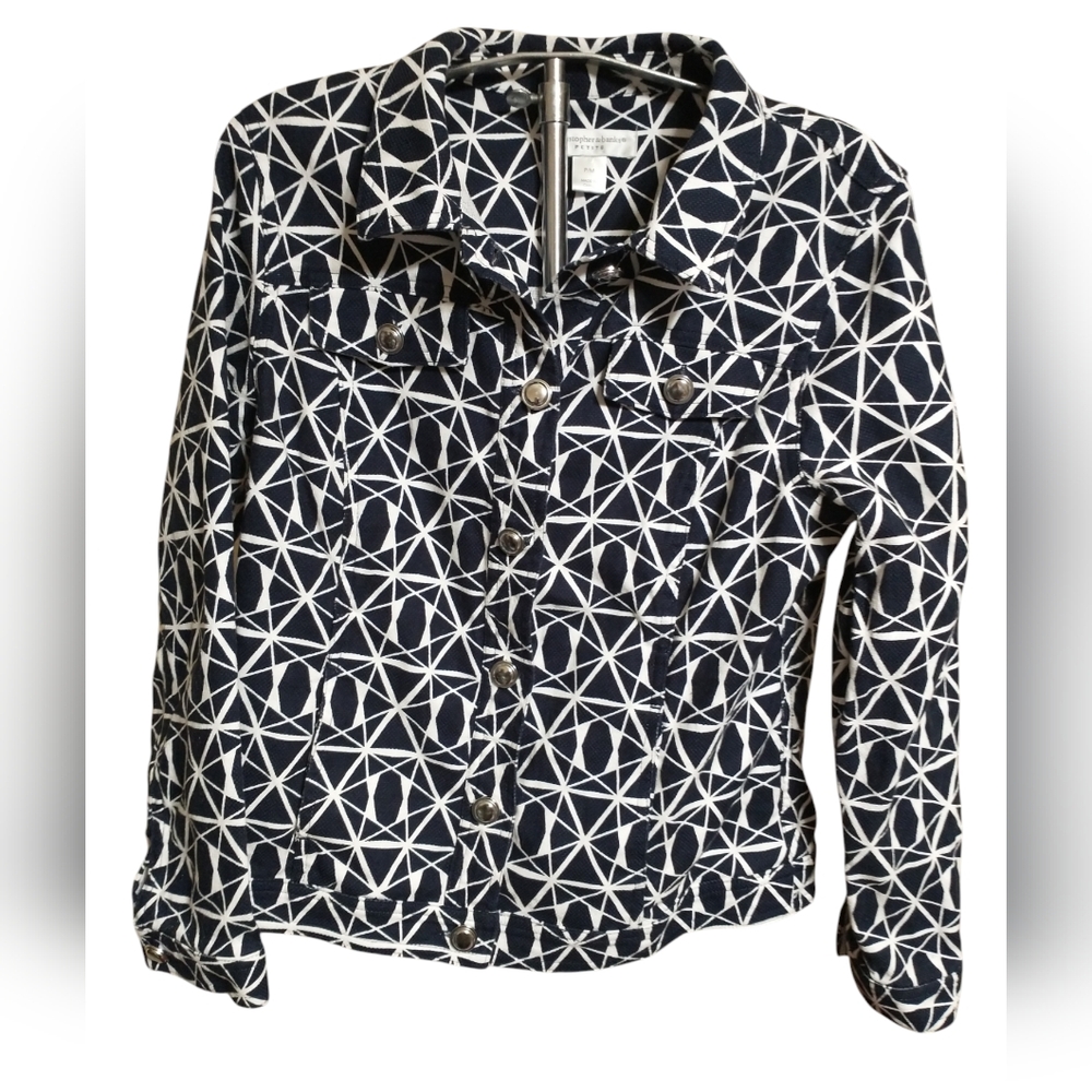 Christopher & Banks Navy/White Print Denim Jacket